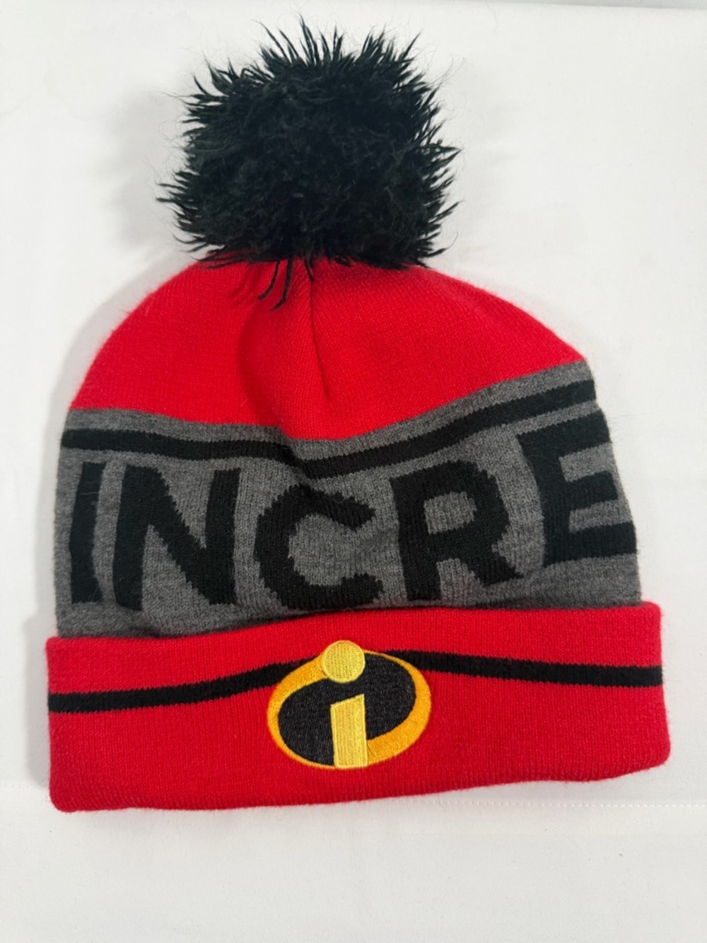 Incredibles Red & Gray Kids Pom Beanie